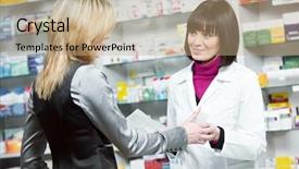  Presentation with drug pharmacy - Cool new slides with pharmacist suggesting medical drug backdrop and a coral colored foreground