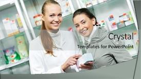  Presentation with drug pharmacy - Slides with pharmacist suggesting medical drug background and a light gray colored foreground