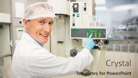  Presentation with machinery - PPT theme enhanced with pharmacist-using-machinery-to-make background and a soft green colored foreground