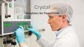  Presentation with machinery - Theme having pharmacist-using-machinery-to-make background and a soft green colored foreground