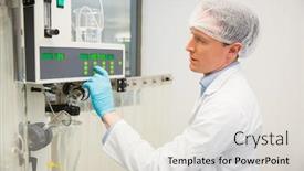  Presentation with machinery - Theme with pharmacist-using-machinery-to-make background and a sky blue colored foreground