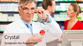  Presentation with pharmacy - Slides having pharmacist with customers in pharmacy background and a lemonade colored foreground