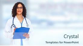  Presentation with pharmacist - PPT layouts enhanced with pharmacist woman over blue background background and a cool aqua colored foreground