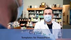  Presentation with pharmacist - Amazing presentation theme having pharmacist-working-protection-in-pharmacies backdrop and a teal colored foreground