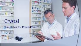  Presentation with prescription medication - Theme consisting of pharmacists holding medication and writing a prescription in the pharmacy background and a lemonade colored foreground