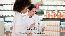  Presentation with working together - Colorful presentation theme enhanced with pharmacists looking for the best backdrop and a soft green colored foreground