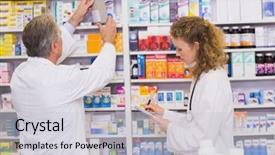  Presentation with hospital pharmacy - Theme enhanced with pharmacists searching medicines with prescription background and a  colored foreground