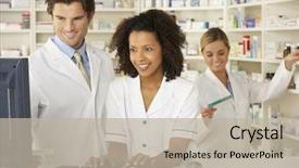  Presentation with pharmacy - PPT theme enhanced with pharmacists working in pharmacy background and a mint green colored foreground