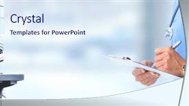  Presentation with pharmacology - Slide set with pharmacology design - doctor hands and microscope background and a sky blue colored foreground