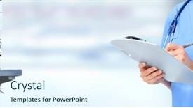  Presentation with pharmacology - Beautiful PPT theme featuring pharmacology design - doctor hands and microscope backdrop and a cool aqua colored foreground