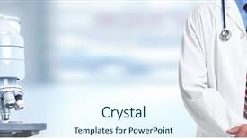  Presentation with pharmacology - Cool new slide deck with pharmacology design - doctor hands with microscope backdrop and a sky blue colored foreground