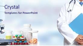  Presentation with pharmacology - Audience pleasing presentation consisting of pharmacology design - doctor hands with microscope backdrop and a sky blue colored foreground