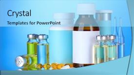  Presentation with pharmacology - Presentation theme enhanced with pharmacology design - medical bottles ampoules and pills background and a  colored foreground