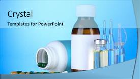  Presentation with pharmacology - PPT theme enhanced with pharmacology design - medical bottles ampoules and pills background and a arctic colored foreground