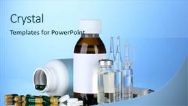  Presentation with medical pills - Amazing PPT layouts having pharmacology design - medical bottles ampoules and pills backdrop and a cool aqua colored foreground