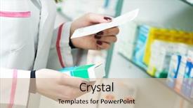  Presentation with prescription - Cool new presentation theme with pharmacy - closeup hand of woman pharmacist backdrop and a soft green colored foreground