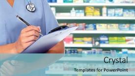  Presentation with medical pharmacy - Presentation design with pharmacy - hands of medical doctor woman background and a light blue colored foreground