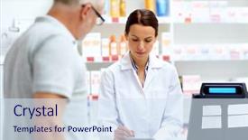  Presentation with apothecary - Beautiful PPT theme featuring pharmacy - medicine pharmaceutics healthcare and people backdrop and a sky blue colored foreground