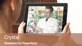  Presentation with chat - PPT theme enhanced with pharmacy - woman having video chat background and a coral colored foreground