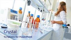  Presentation with solution chemistry - Theme having pharmacy and chemistry theme container background and a light blue colored foreground