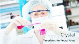  Presentation with medical pharmacy - Beautiful theme featuring pharmacy and chemistry theme female backdrop and a sky blue colored foreground