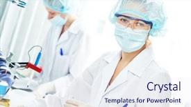  Presentation with chemistry pharmacy - Slide set featuring pharmacy and chemistry theme portrait background and a sky blue colored foreground