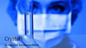  Presentation with laboratory - Slide deck with pharmacy cancer - researcher in the laboratory isolated background and a light blue colored foreground