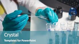  Presentation with chemical - Amazing theme having pharmacy college - lab assistant carries chemical experiments backdrop and a teal colored foreground