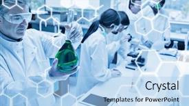  Presentation with nanomaterial science - Presentation design featuring pharmacy college - science graphic against chemists working background and a light blue colored foreground