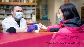  Presentation with medical pharmacy - Colorful slide set enhanced with pharmacy-during-covid-19-shopper backdrop and a red colored foreground