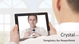  Presentation with chat - Slides enhanced with pharmacy health - man having video chat background and a lemonade colored foreground