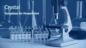  Presentation with science - Presentation design consisting of pharmacy manufacture - medical science equitpment research laboratory background and a ocean colored foreground