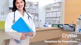  Presentation with medical smiling doctor - Slide deck having pharmacy practice - smiling medical doctor woman background and a  colored foreground