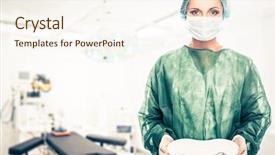  Presentation with face mask - Cool new slide deck with pharmacy practice - young woman doctor in cap backdrop and a cream colored foreground