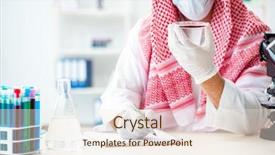  Presentation with new parents doctor - PPT layouts enhanced with pharmacy report - arab doctor chemist studying new background and a sky blue colored foreground