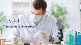  Presentation with plants for kids - PPT theme having pharmacy report - male biochemist working background and a sky blue colored foreground