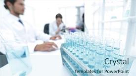  Presentation with report - PPT theme consisting of pharmacy report - side view of scientists working background and a light blue colored foreground