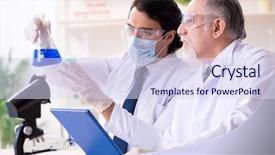  Presentation with lab - Beautiful presentation design featuring pharmacy report - two chemists working backdrop and a sky blue colored foreground