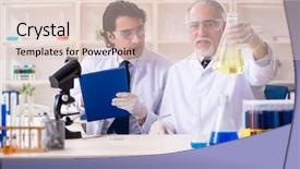  Presentation with lab - Cool new PPT layouts with pharmacy report - two chemists working backdrop and a  colored foreground