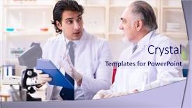  Presentation with lab - Audience pleasing presentation theme consisting of pharmacy report - two chemists working backdrop and a sky blue colored foreground