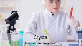  Presentation with blood - Slide deck enhanced with pharmacy report - woman doctor checking blood samples background and a lemonade colored foreground