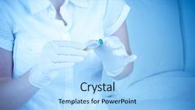  Presentation with ampoule - Presentation theme with pharmacy research - ampoule in a hand background and a  colored foreground