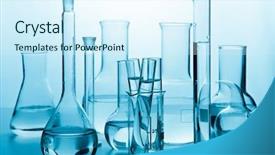  Presentation with glassware - Colorful slide set enhanced with pharmacy research - laboratory glassware toned blue backdrop and a cool aqua colored foreground