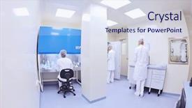  Presentation with small group working - Presentation theme with pharmacy student - group of scientists working background and a  colored foreground