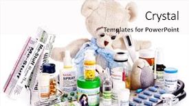  Presentation with child medicine - Slides having pharmacy supply - child medicine and teddy bear background and a sky blue colored foreground
