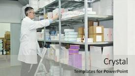  Presentation with medical pharmacy - Amazing presentation theme having pharmacy supply - medical factory supplies storage indoor backdrop and a light gray colored foreground