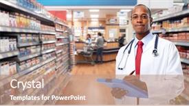  Presentation with doctor african - Beautiful slide deck featuring pharmacy vaccine - african-american doctor pharmacist man backdrop and a coral colored foreground