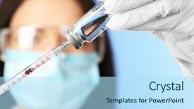  Presentation with syringe - PPT layouts featuring pharmacy vaccine - ampule and syringe in hands background and a sky blue colored foreground