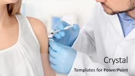  Presentation with vaccine - PPT theme with pharmacy vaccine - vaccination concept male doctor vaccinating background and a light gray colored foreground
