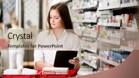  Presentation with medical pharmacy - Presentation theme featuring pharmacy with digital tablet background and a coral colored foreground